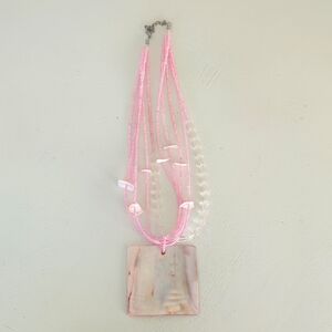 Pink Multi-Strand Necklace with Square Pendant